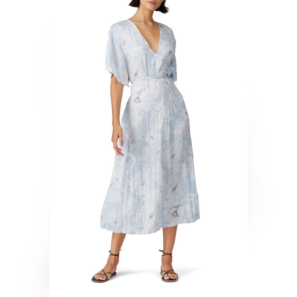 Vince Painted Magnolia V-Neck Midi Dress - Picture 2 of 12